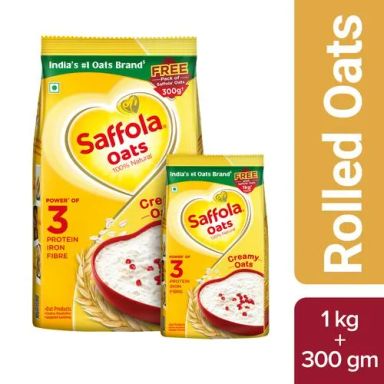 Saffola Saffola Oats - 100% Natural With High Protein & Fibre, Healthy Cereals, 1 kg (Get 300g Free)