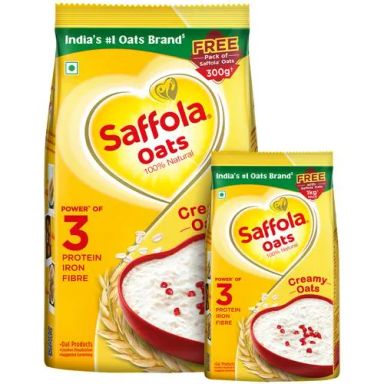 Saffola Saffola Oats - 100% Natural With High Protein & Fibre, Healthy Cereals, 1 kg (Get 300g Free)