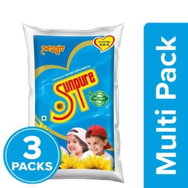 Sunpure Refined Sunflower Oil, 3 x 1 L Multipack