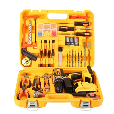 Set of 124pcs Portable Hand Tools Cordless Impact Drill Wireless Battery Power Screw Drivers Electric Torque Screwdriver Kits