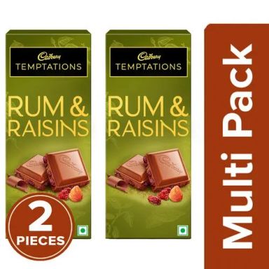 Cadbury Temptations Rum & Raisins Premium Chocolate Bar, 2 x 72 g Multipack