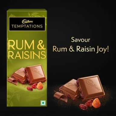 Cadbury Temptations Rum & Raisins Premium Chocolate Bar, 2 x 72 g Multipack