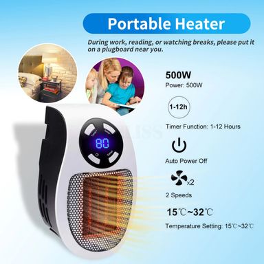 500W Portable Electric Heater for Home, Office or Desktop with Adjustable Thermostat