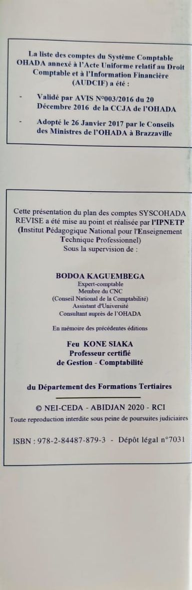 Sys. C. OHADA / Liste des comptes (Edition 2021)  - (Comptabilité)