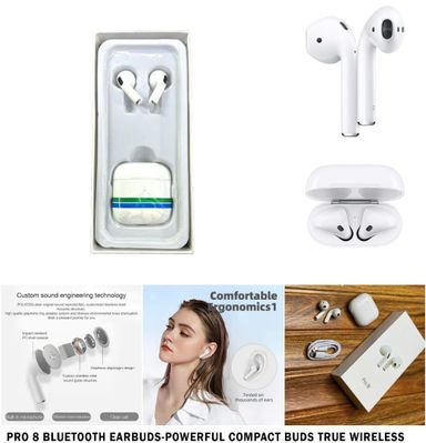 Pro 8 Bluetooth Earbuds-Powerful Compact Buds True Wireless