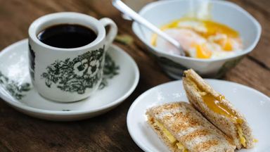 Half Boil Egg , Roti Panggang & Kopi O hot