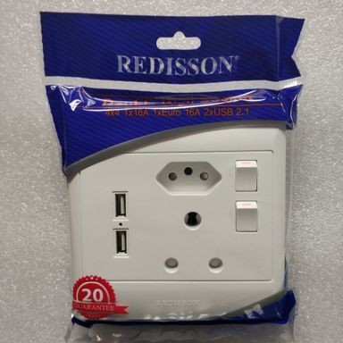 REDISSON 4×4 Double Switched Wall Socket with 2 USB Ports