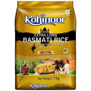 Kohinoor Basmati Rice/Basmati Akki - Extra Long, Gold, 1 kg Pouch