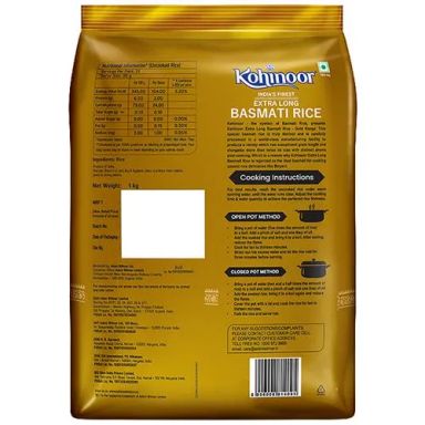 Kohinoor Basmati Rice/Basmati Akki - Extra Long, Gold, 1 kg Pouch