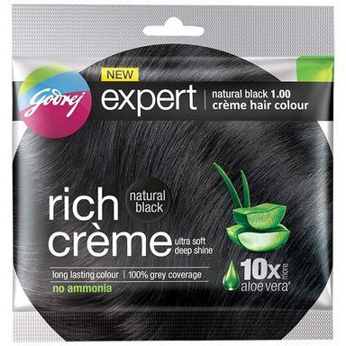 Godrej Rich Creme Hair Colour - Natural Black No.1, 3x(20 gm + 20 ml) (Multipack)