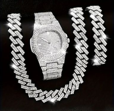 Iced Out Watch Chain and bracelet Set