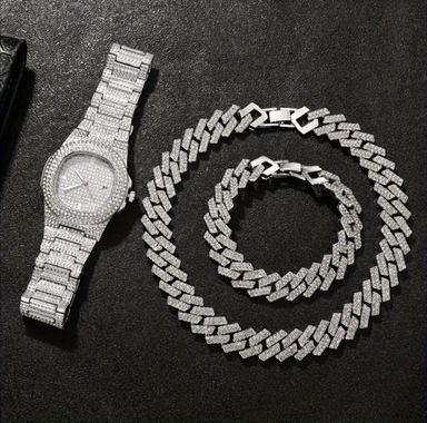 Iced Out Watch Chain and bracelet Set