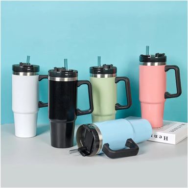 Double Walled Thermal Cup Gift Set / Stainless steel Thermos Coffee Mug with Straw