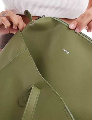 PASQ Two pocket bag with removable pouch in olive green