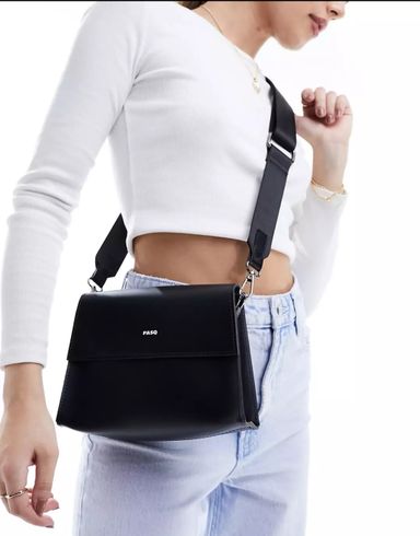 PASQ flapover classic crossbody bag in black