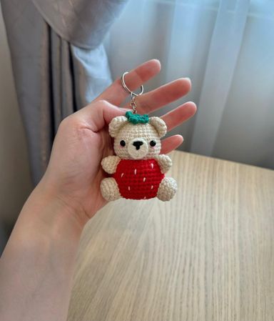 Crochet Strawberry Bear Keychain