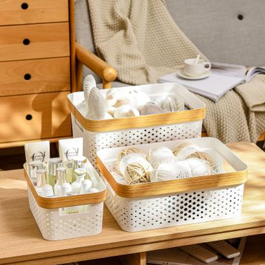 3pcs nordic multipurpose storage baskets with goldish lining