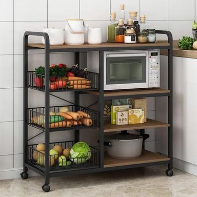 Multifunctional Strong metallic Kitchen rack with movable & lockable wheels