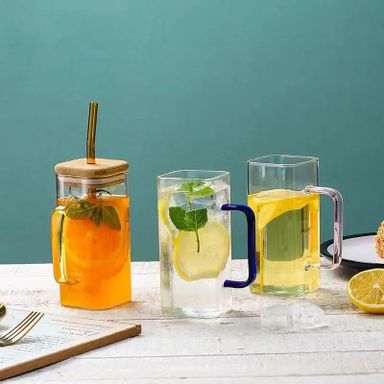 Transparent Borosilicate Drinking Glass Cup/Tumbler with bamboo lid 