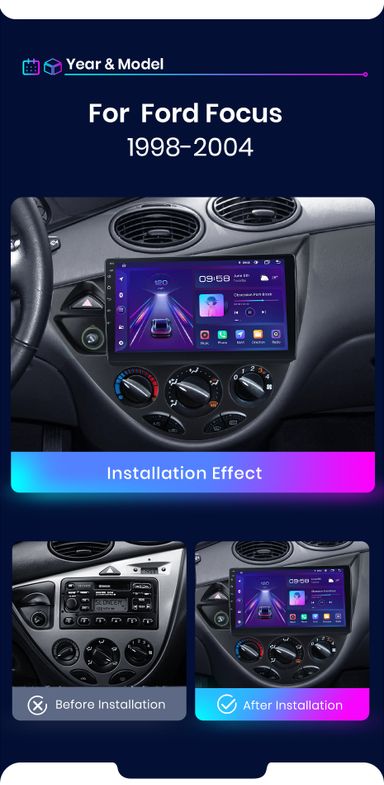 Rádio 9" android Ford Fiesta e Focus WIFI GPS 1/16GB