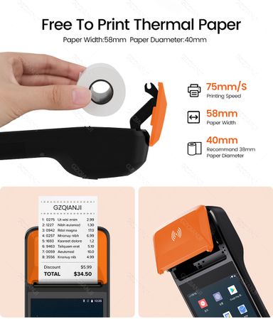 Impressora portátil recibos POS Android terminal PDA com NFC 3G
