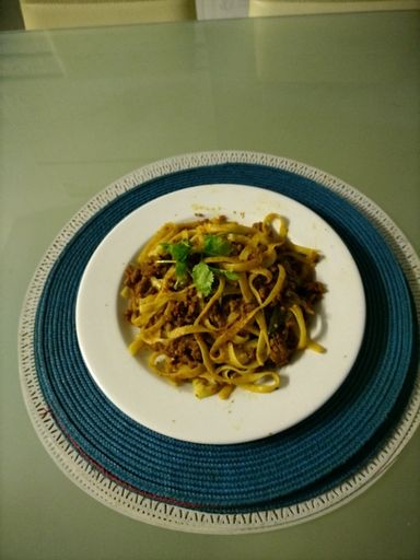 Spaghetti with soya mince