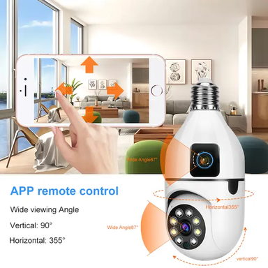 Dual lense 4mp wifi bulb security camera