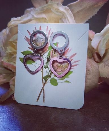 Circle stud and Heart Dangling earrings (Small)