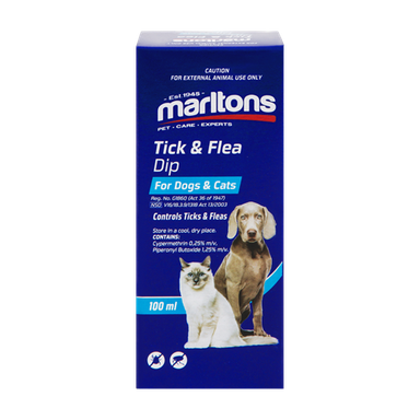 MARLTONS TICK & FLEA DIP 100ML FOR DOGS & CATS 