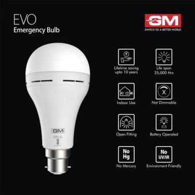 GM Evo 9 Watt Emergency Inverter Bulb - Environment Friendly, Provides White, Cool Day Light, 1 pc