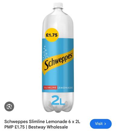 Schweppes slimline lemonade pm £1.75 6x2L bbe 08/24 5 cases 