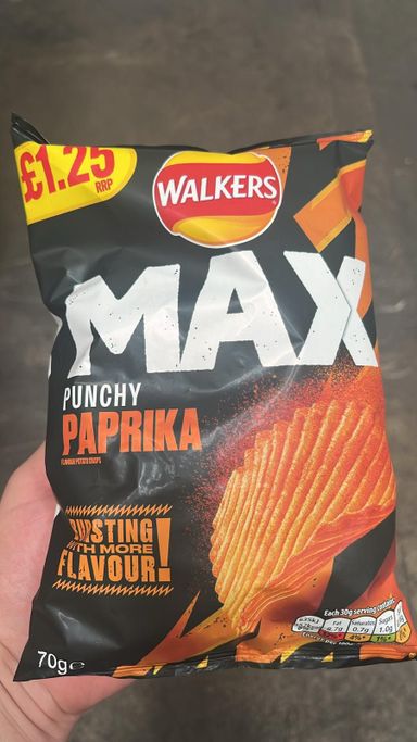 Walkers max paprika pm £1.25 70g BBE 22/09/24  