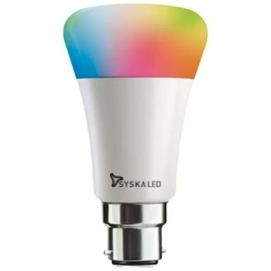 Syska SSK-SMW 9W Smart LED Bulb with Wifi-Enabled - Multicolour, Round, 9 Watts, Retro Fit B22, 1 pc