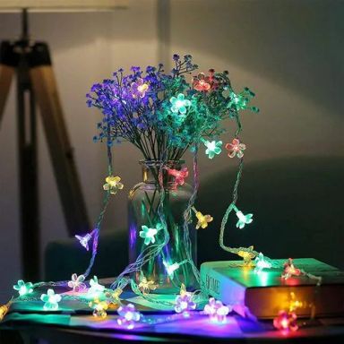 Quace Fairy String Lights - Multi Colour Silicone Blossom Flower, 16 LED, 3 m, Series Lights For Festival, Diwali Home Decoration, 1 pc