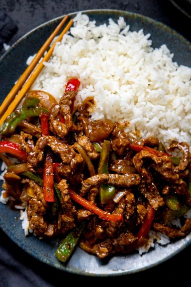 Stir fried beef with rice