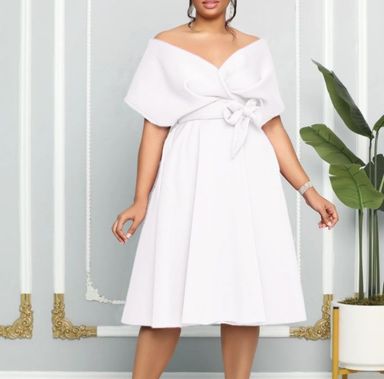 Vneck Off_Shoulder Evening Casual Dress