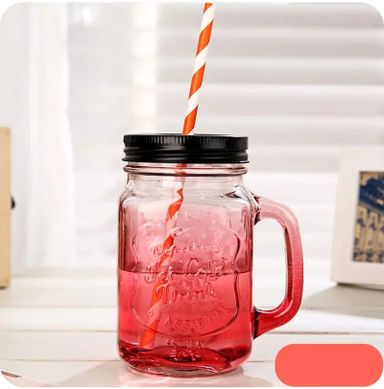 Mason jar with lid and straw 