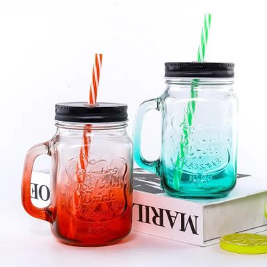 Mason jar with lid and straw 