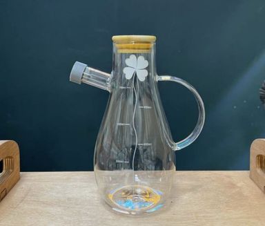 High borosilicate oil jar with decorative flower 