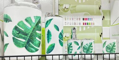 Ensemble de Salle de Bain 6 Pièces avec Motif Feuille Verte