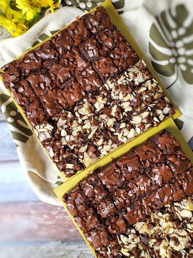 Fudgy Brownies with Half Almond Half Choc Chips 