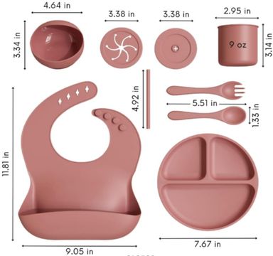 9 Piece Silicone Feeding Set - Pink