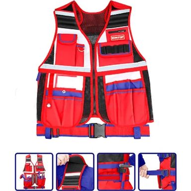 Gilet Utilitaire Rouge avec Multiples Poches EMTOP