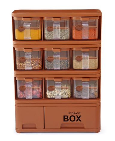 9 in 1 Spice Jars With Additional Storage Box