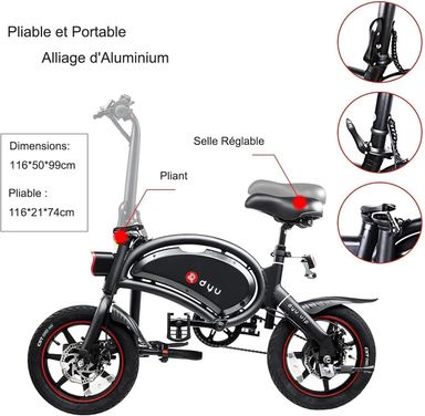 DYU D3F Folding Electric Bike - 14" Wheels, 250W Motor, 36V Battery