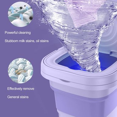 8L Portable Washing Machine,Folding Mini Washer Machine with Blue Light Drain Basket,3 Levels Timing Vibration Wave Foldable Laundry Bucket for Camping, Travel Purple