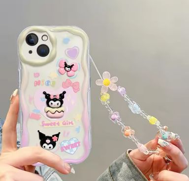 iPhone Case Lovely 3D Kuromi Rabbit Chain Phone Case For iPhone 14 13 12 11 Pro Max X XR XS 8 7 6 6S Plus SE 2020 Soft Silicone Back Cover