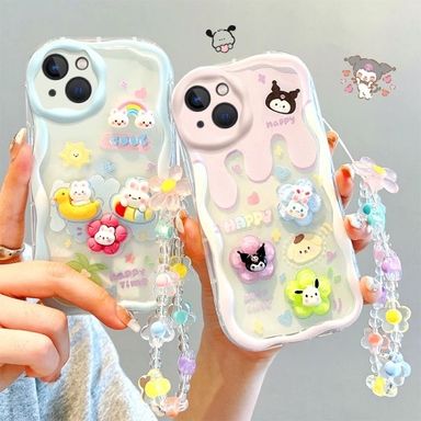 iPhone Case Lovely 3D Kuromi Rabbit Chain Phone Case For iPhone 14 13 12 11 Pro Max X XR XS 8 7 6 6S Plus SE 2020 Soft Silicone Back Cover