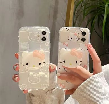 iPhone Case Sanrio Hello Kitty With 3D Stand Case For iPhone 15 14 13 11 12 Pro Max Mini XR XS MAX 7 8 Plus Shockproof Y2K Girl Back Cover