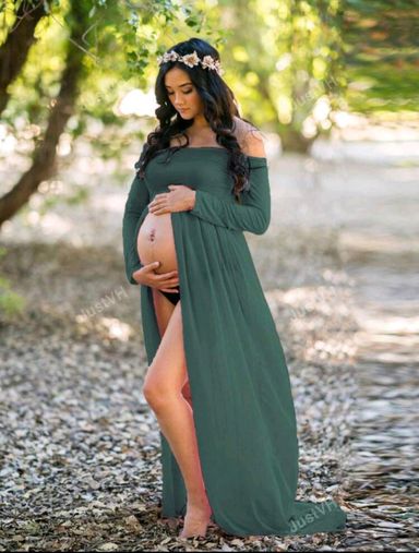 Maternity Chiffon Patchwork Front Slit Photography Dress